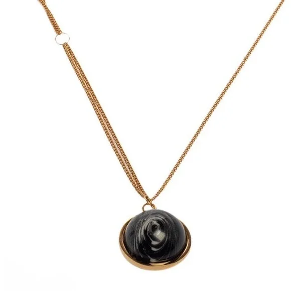 Burberry Multichain Pendant Necklace Gold Tone Black Marbled Resin Box Italy NEW - Picture 3 of 13